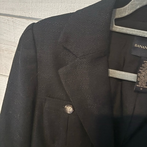 Banana Republic Womens Black Fitted Tweed Blazer Jacket with Pockets - Size 6 - Picture 11 of 14